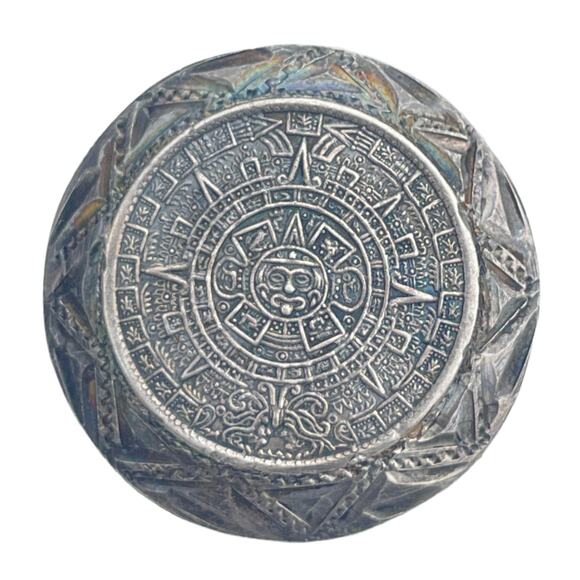 Vintage Sterling Silver Mayan Calendar Brooch - Picture 1 of 2